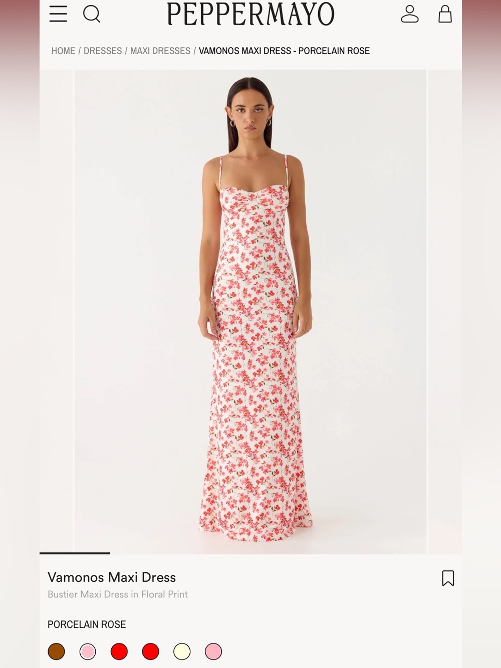 Peppermayo Porcelain Rose Floral Bustier Maxi Dress - Pink & White
